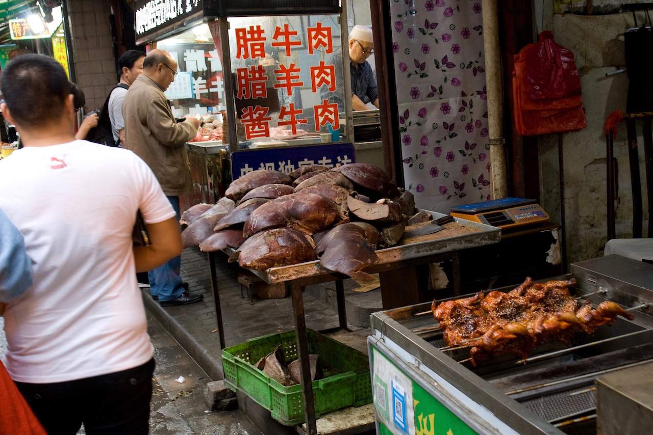 Offal for sale at the Muslim market in Xi'an